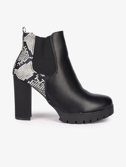Bottines imprimé python à talon et contrefort - Noir - 2