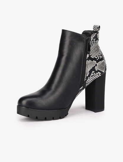 Bottines imprimé python à talon et contrefort - Noir - 4