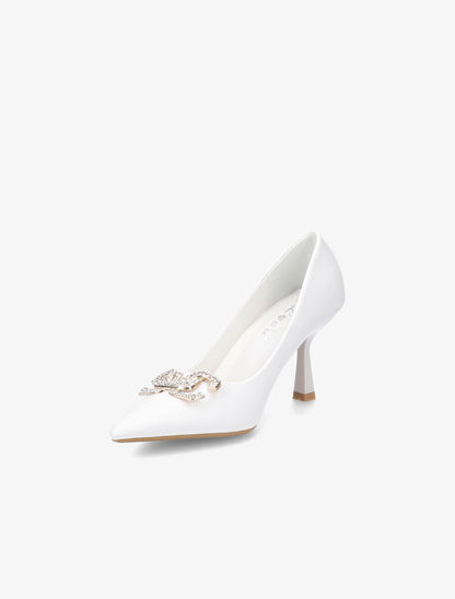 Escarpins pointus à bijou strass - Blanc - 3