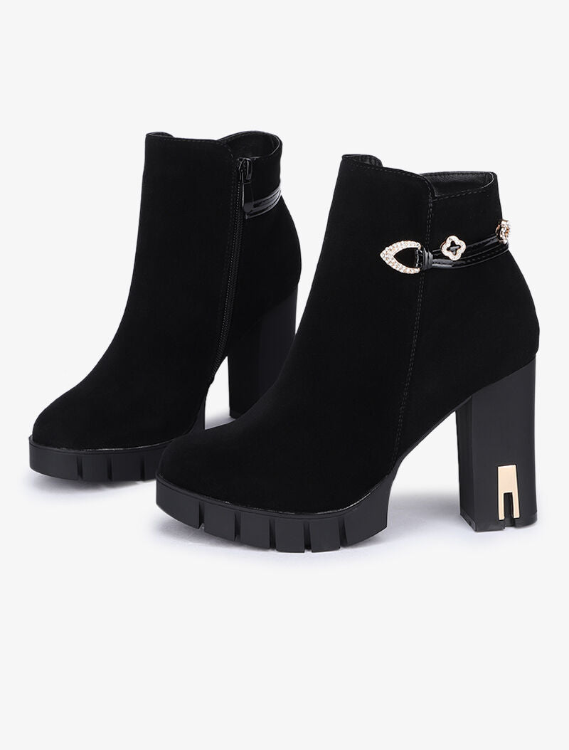 Bottines suédées à bride à strass - Noir - 5