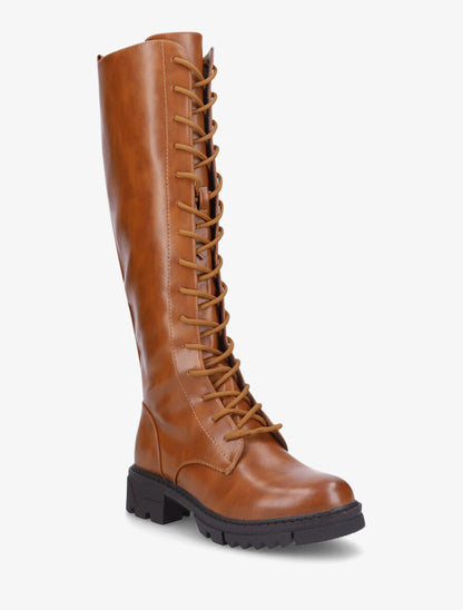 Bottes en simili à lacets - Camel - 2