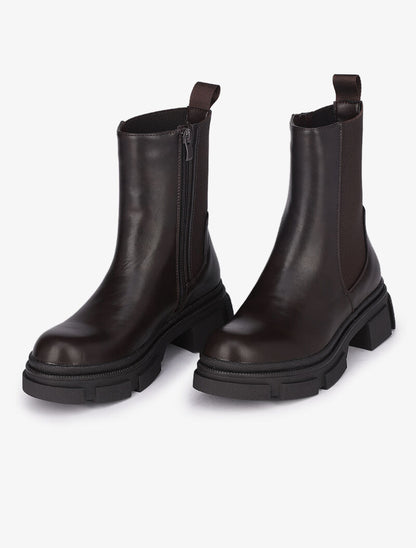 Boots montantes à plateforme stylisée - Marron - 5