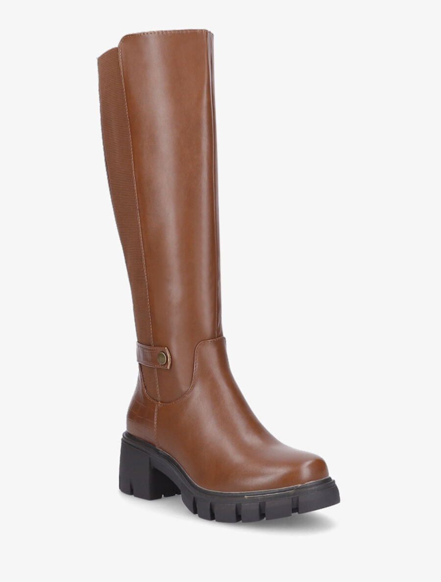 Bottes stretch à contrefort croco - Camel - 2