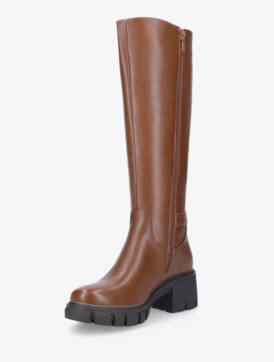 Bottes stretch à contrefort croco - Camel - 3