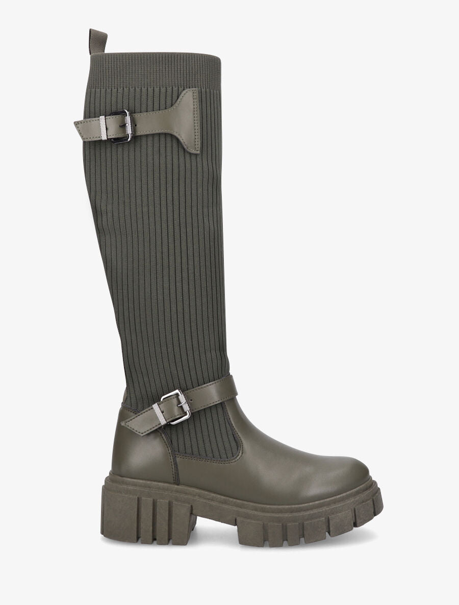 Bottes chaussettes à double sangles - Kaki - 1