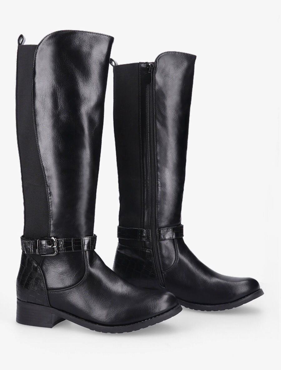 Bottes élastiquées effet croco - Noir - 4
