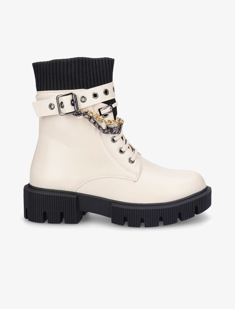 Bottines style rangers à chaînes - Beige - 1