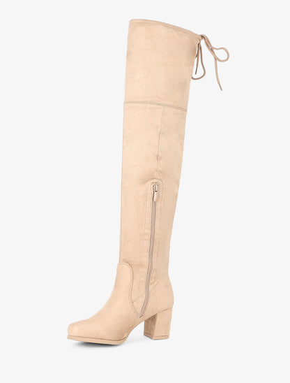 Cuissardes en suédine à talon - Beige - 2