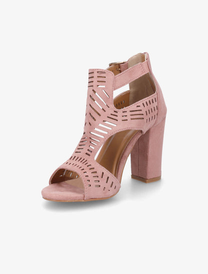 Sandales ajourées à talon haut en suédine - Rose - 3