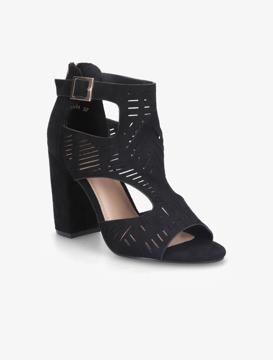 Sandales ajourées à talon haut en suédine - Noir - 2
