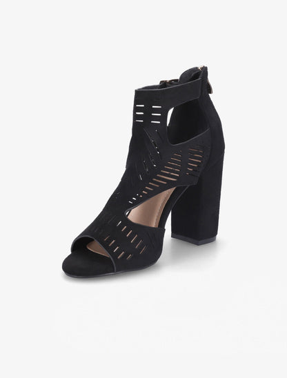 Sandales ajourées à talon haut en suédine - Noir - 3