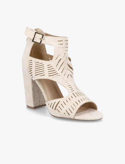 Sandales ajourées à talon haut en suédine - Beige - 2