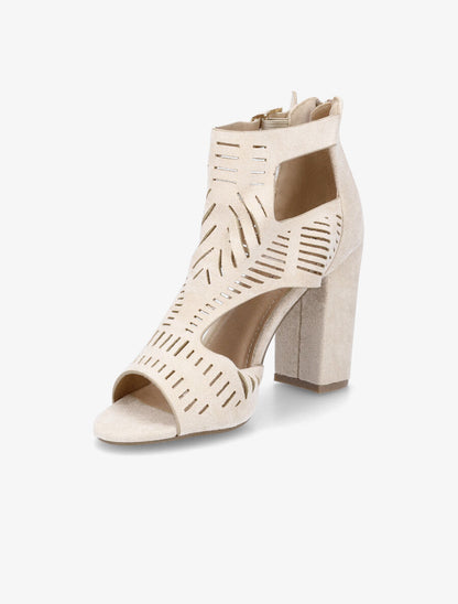 Sandales ajourées à talon haut en suédine - Beige - 3