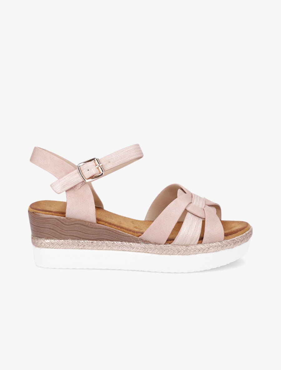 Sandales en simili talon compensé tressé - Rose Inspee | Inspee
