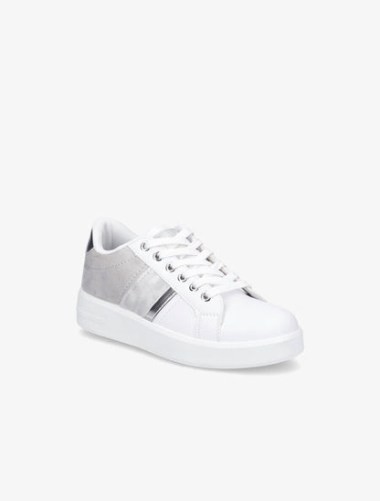 Sneakers en simili et suédine et bandes irisées - Argent - 2
