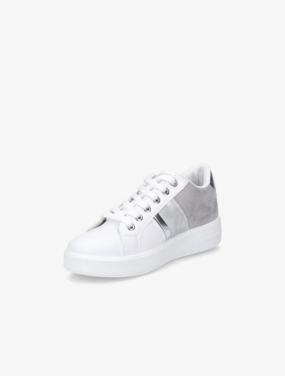 Sneakers en simili et suédine et bandes irisées - Argent - 3