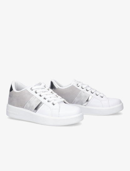 Sneakers en simili et suédine et bandes irisées - Argent - 4