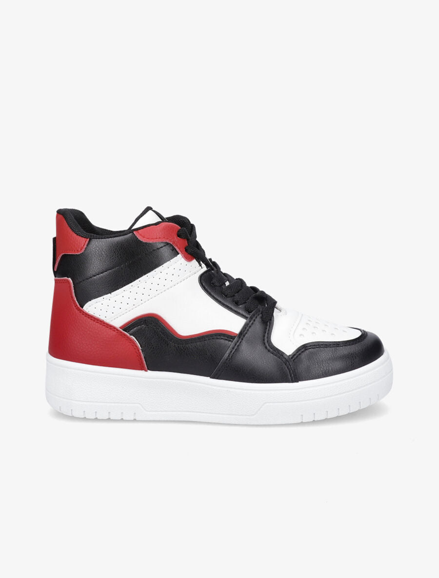 Sneakers montantes en simili - Noir/rouge - 1