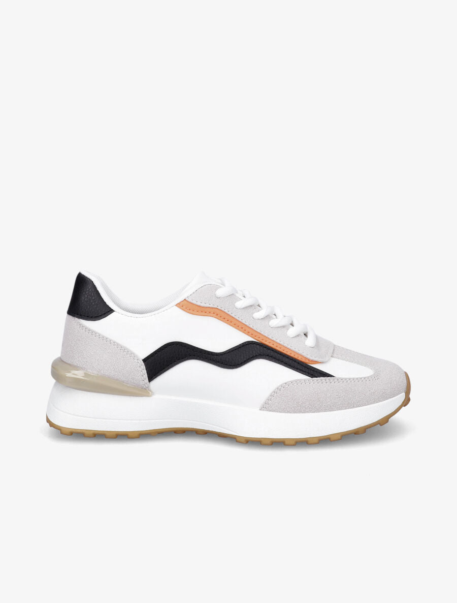 Running en simili et suédine - Blanc/noir - 1