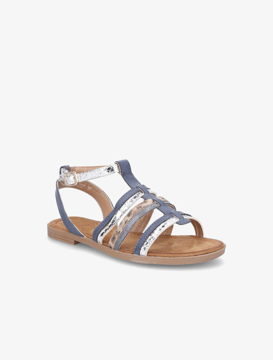 Nu-pieds en simili à multi brides - Bleu - 2