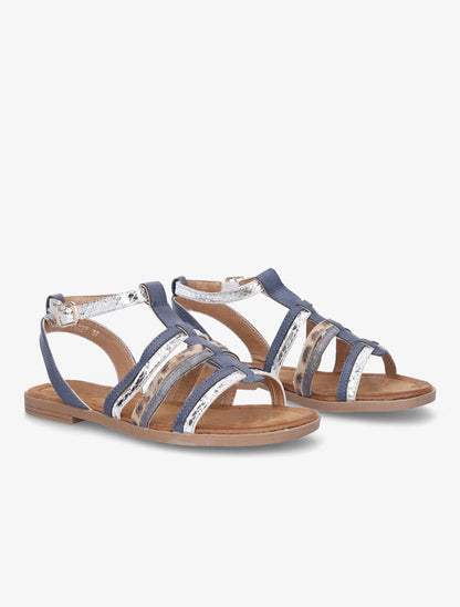 Nu-pieds en simili à multi brides - Bleu - 4