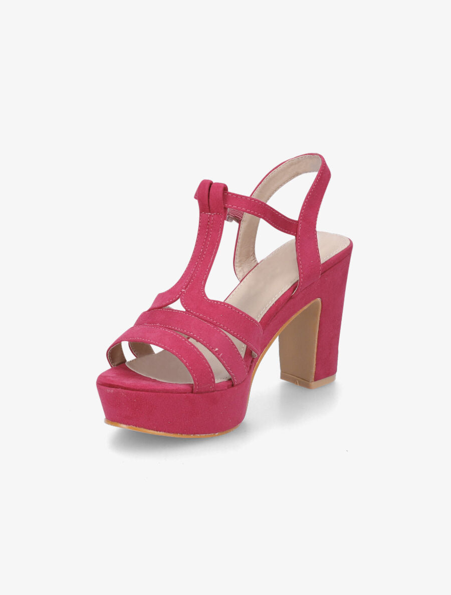 Sandales en suédine à plateforme et talon - Fushia - 3