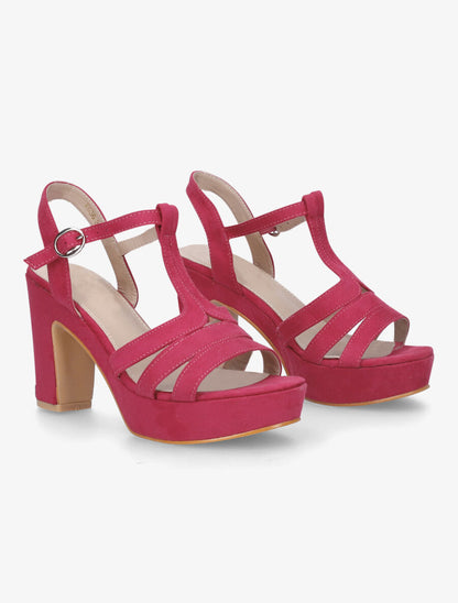 Sandales en suédine à plateforme et talon - Fushia - 4