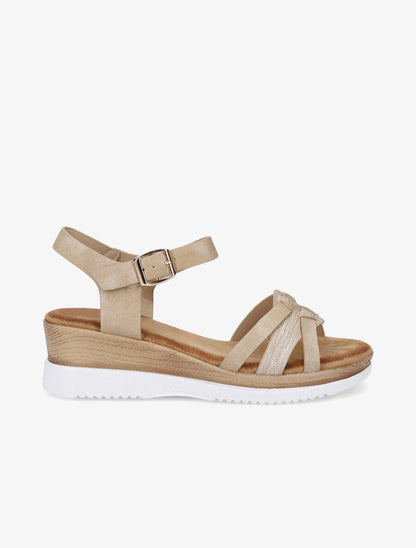 Sandales compensées bride fantaisie irisée - Beige - 5