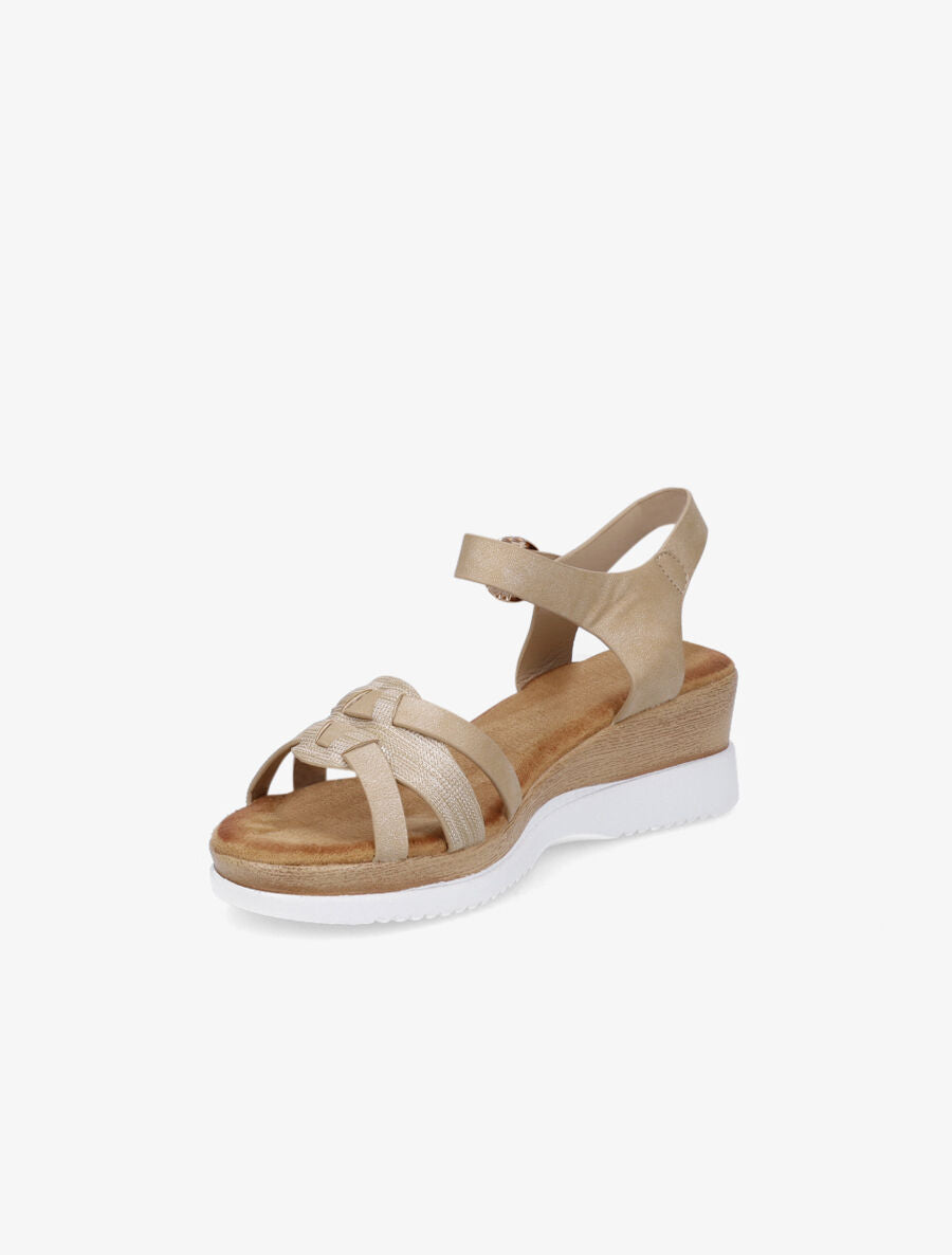 Sandales compensées bride fantaisie irisée - Beige - 3