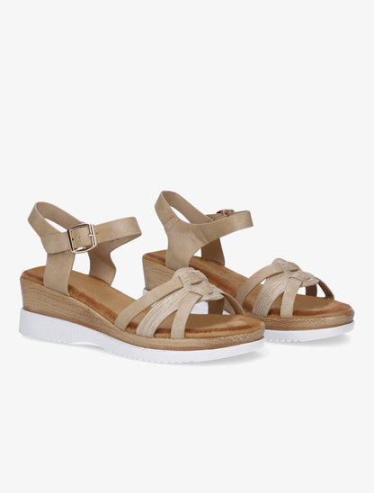 Sandales compensées bride fantaisie irisée - Beige - 4