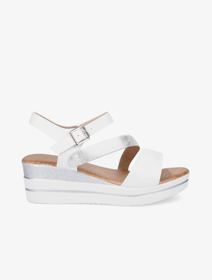 Sandales à talon compensé pailleté - Blanc - 1