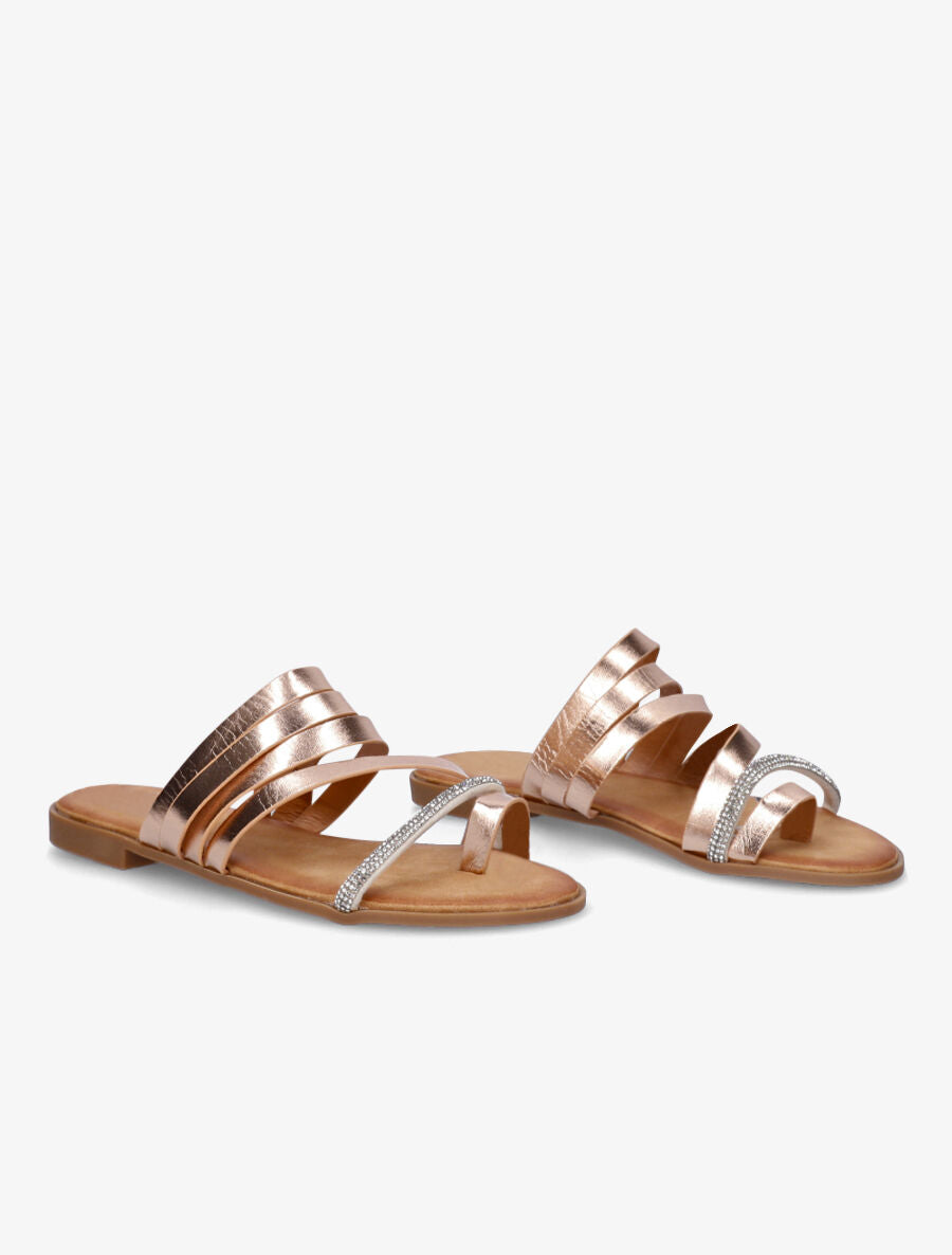 Nu-pieds multi-brides et strass - Rose gold - 4