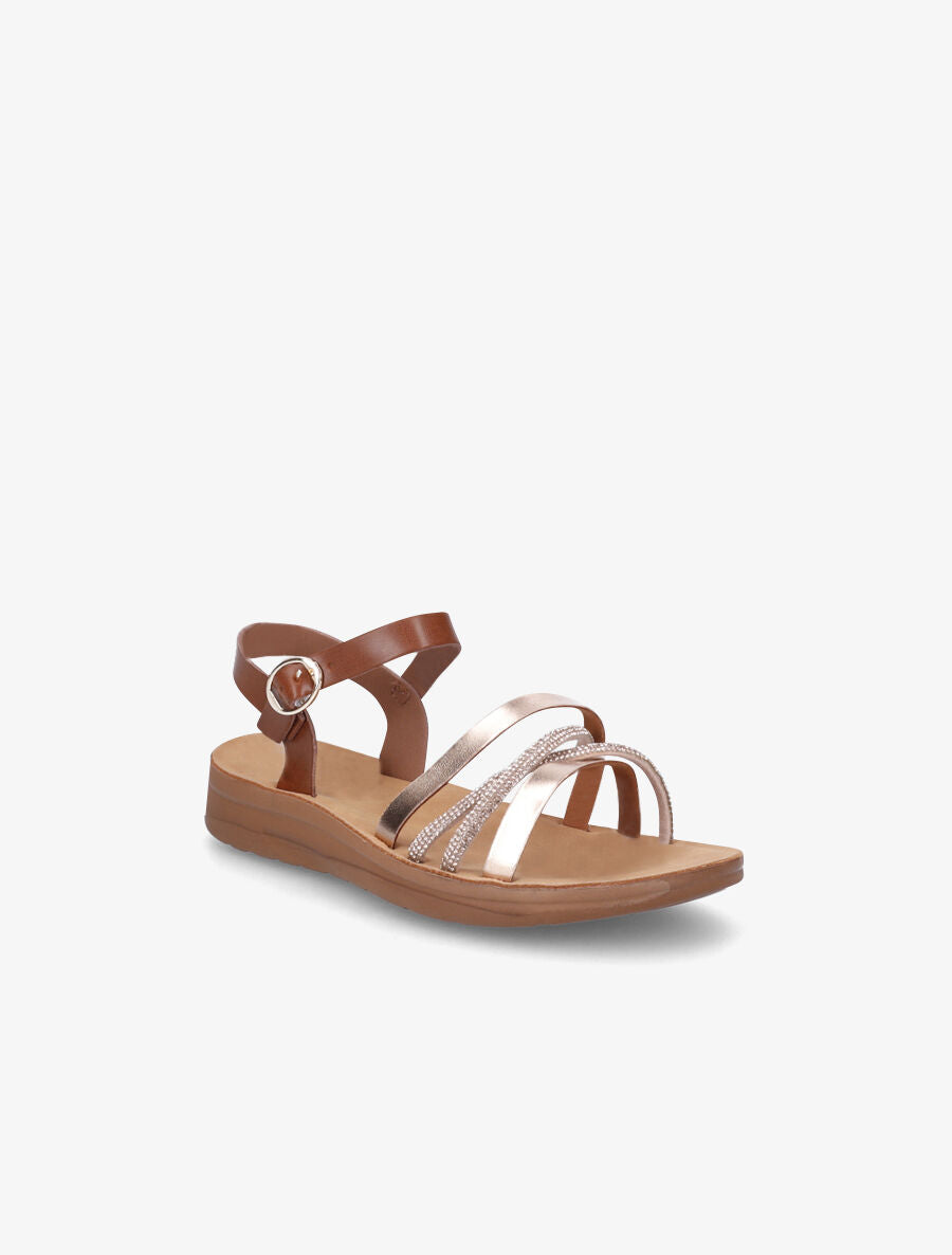 Nu-pieds à brides irisées et strass - Camel - 2