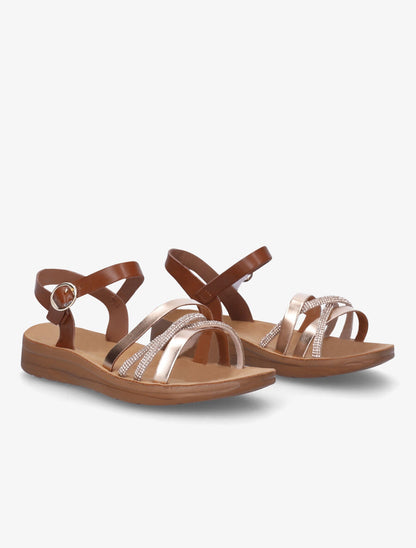 Nu-pieds à brides irisées et strass - Camel - 4