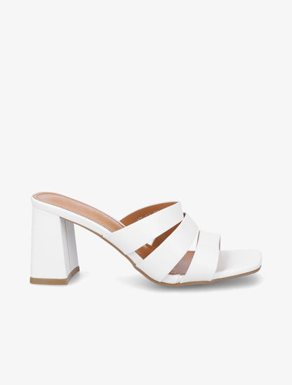 Mules en simili à triple lanières - Blanc - 5