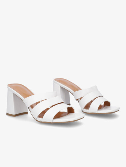 Mules en simili à triple lanières - Blanc - 4