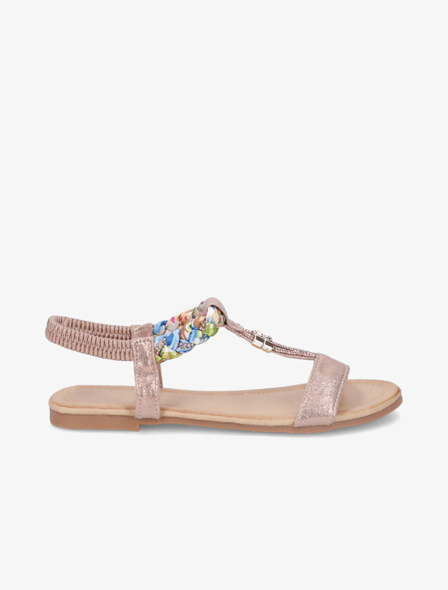 Nu-pieds irisés en T à strass - Rose gold - 1