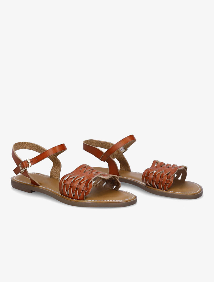 Nu-pieds tressés en simili - Marron - 4