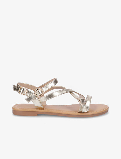 Nu-pieds en simili à brides croisées - Or - 5