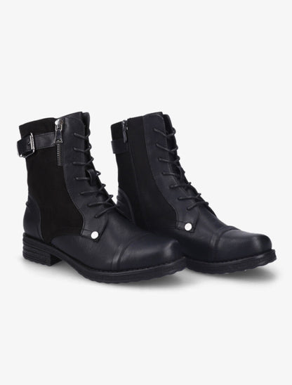 Bottines bi-matière à lacets - Noir - 1