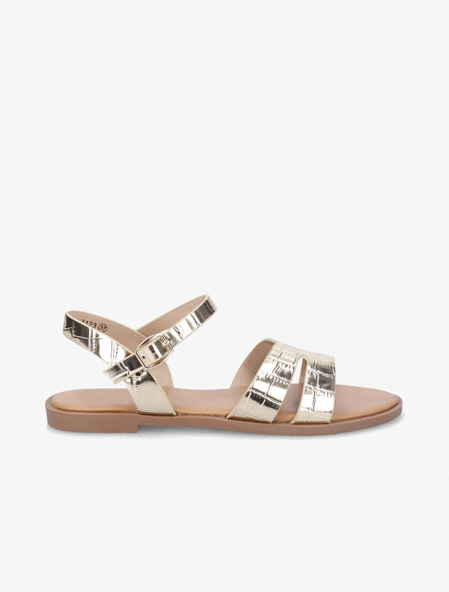 Nu-pieds croco ajourés - Or - 1