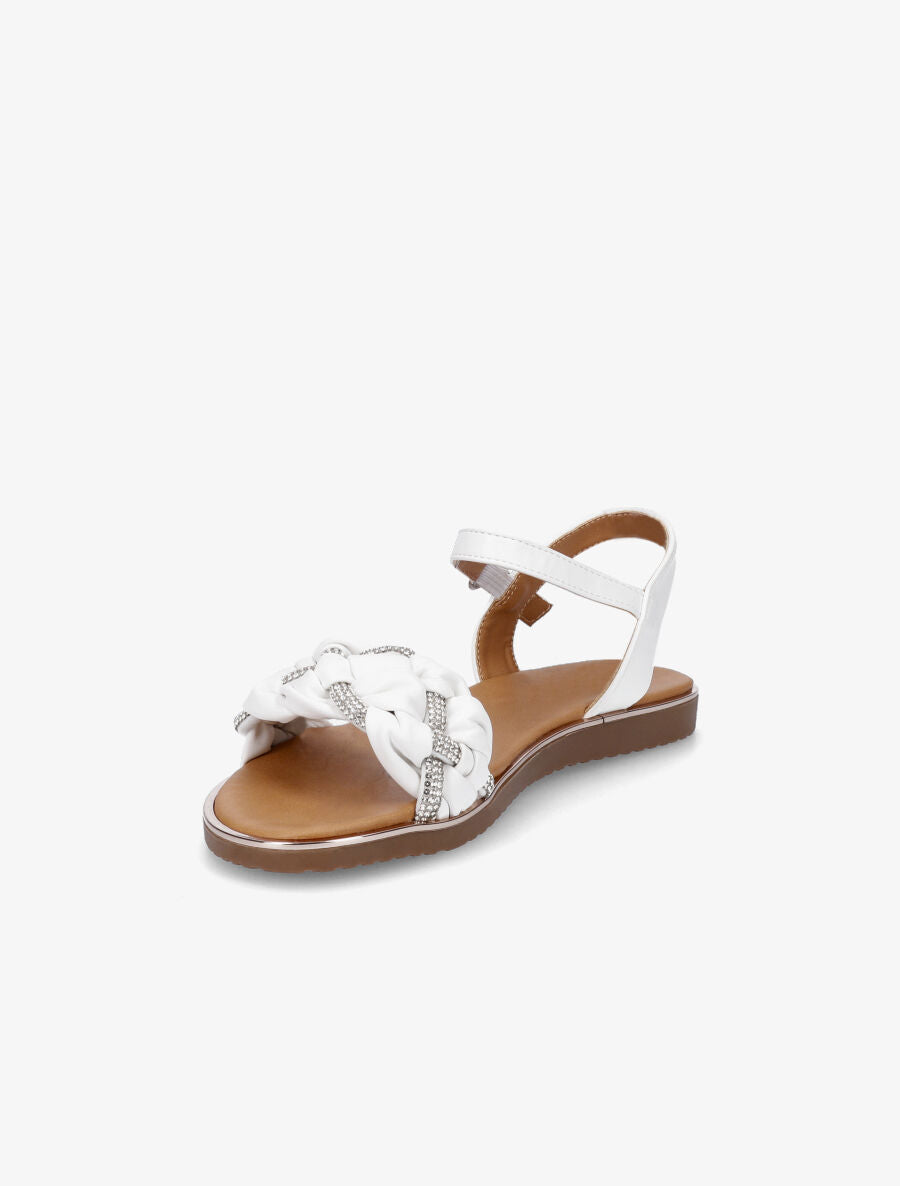 Nu-pieds en simili à bride tressée ornée de strass - Blanc - 3