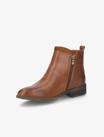 Bottines en simili à motifs croco - Camel - 3