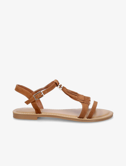 Nu-pieds en suédine à franges - Camel - 5
