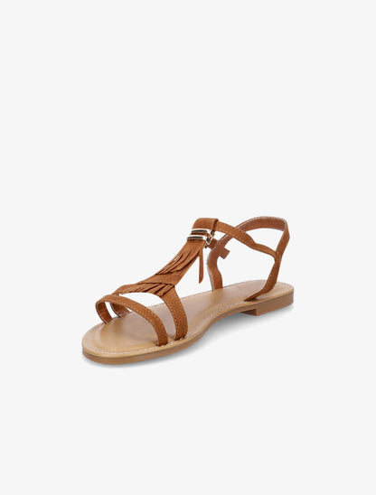 Nu-pieds en suédine à franges - Camel - 3