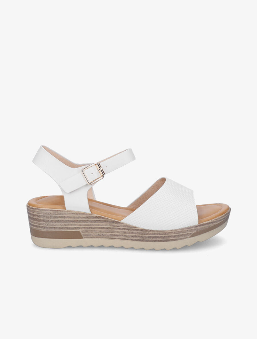 Sandales compensées en simili effet bois - Blanc - 1