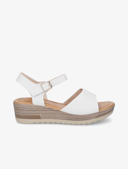 Sandales compensées en simili effet bois - Blanc - 1