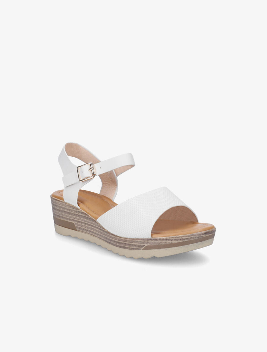 Sandales compensées en simili effet bois - Blanc - 2
