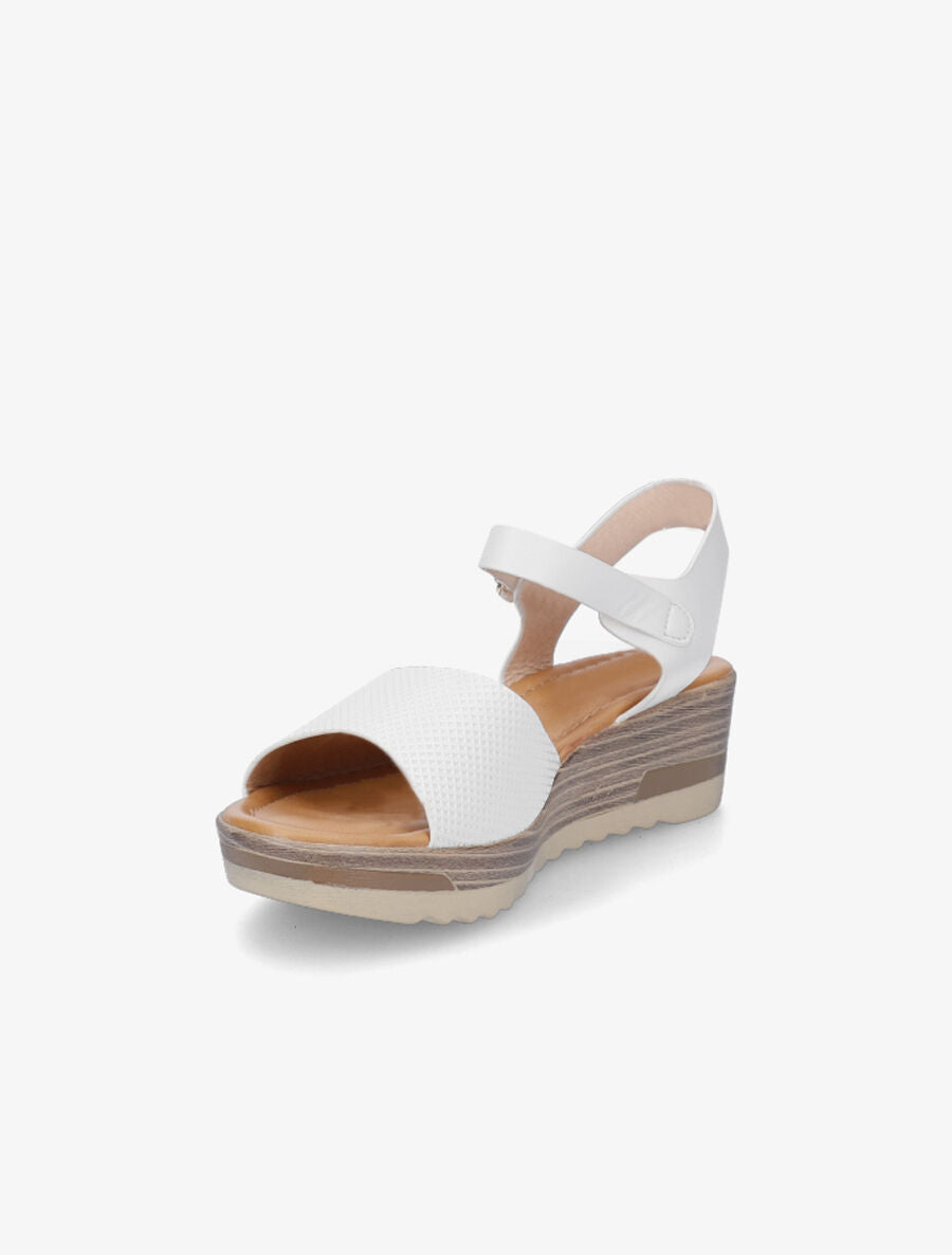 Sandales compensées en simili effet bois - Blanc - 3