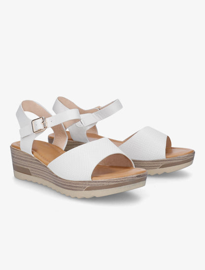 Sandales compensées en simili effet bois - Blanc - 4